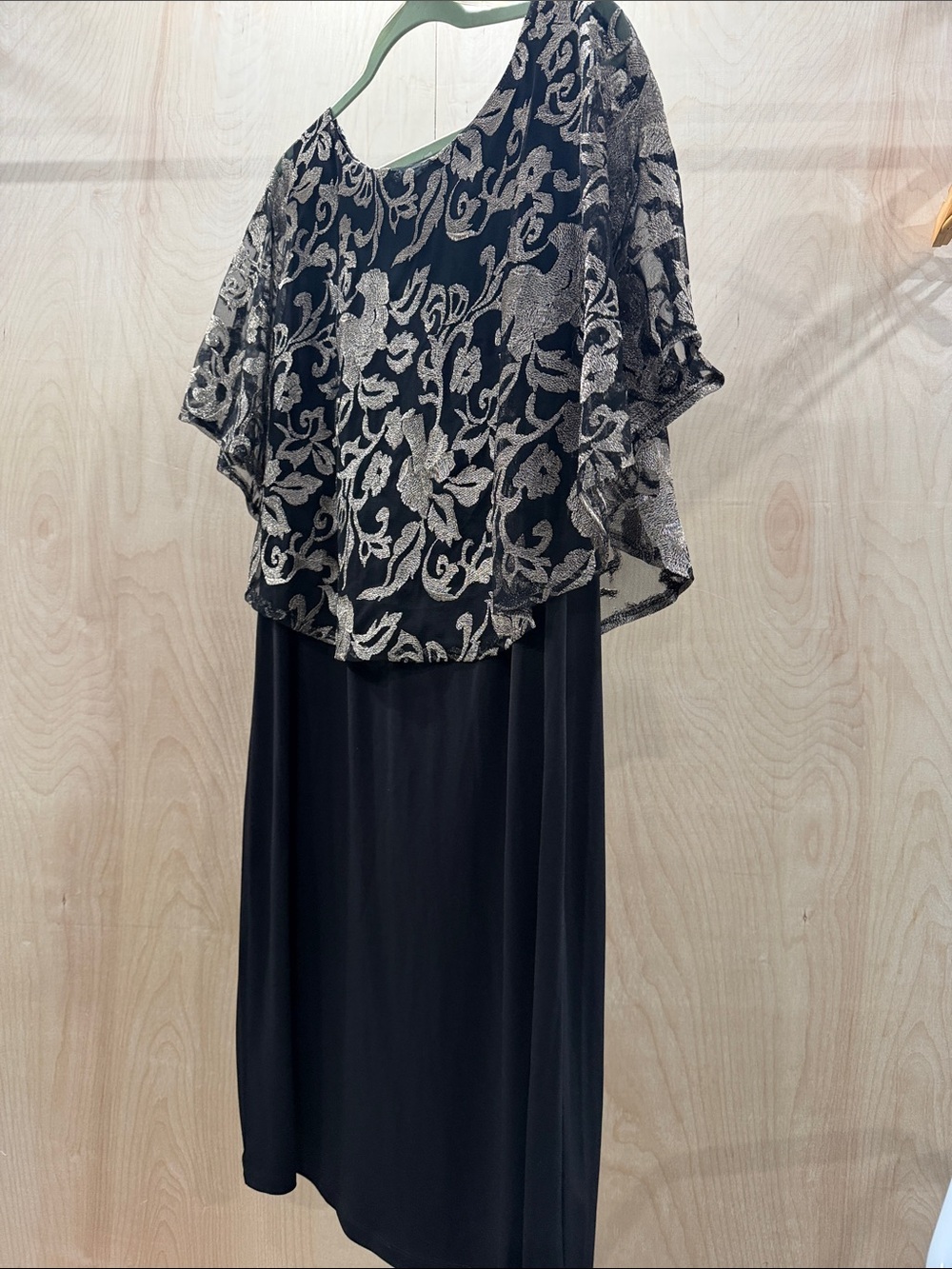connected apparel Black Midi Dress with Silver Floral Overlay
